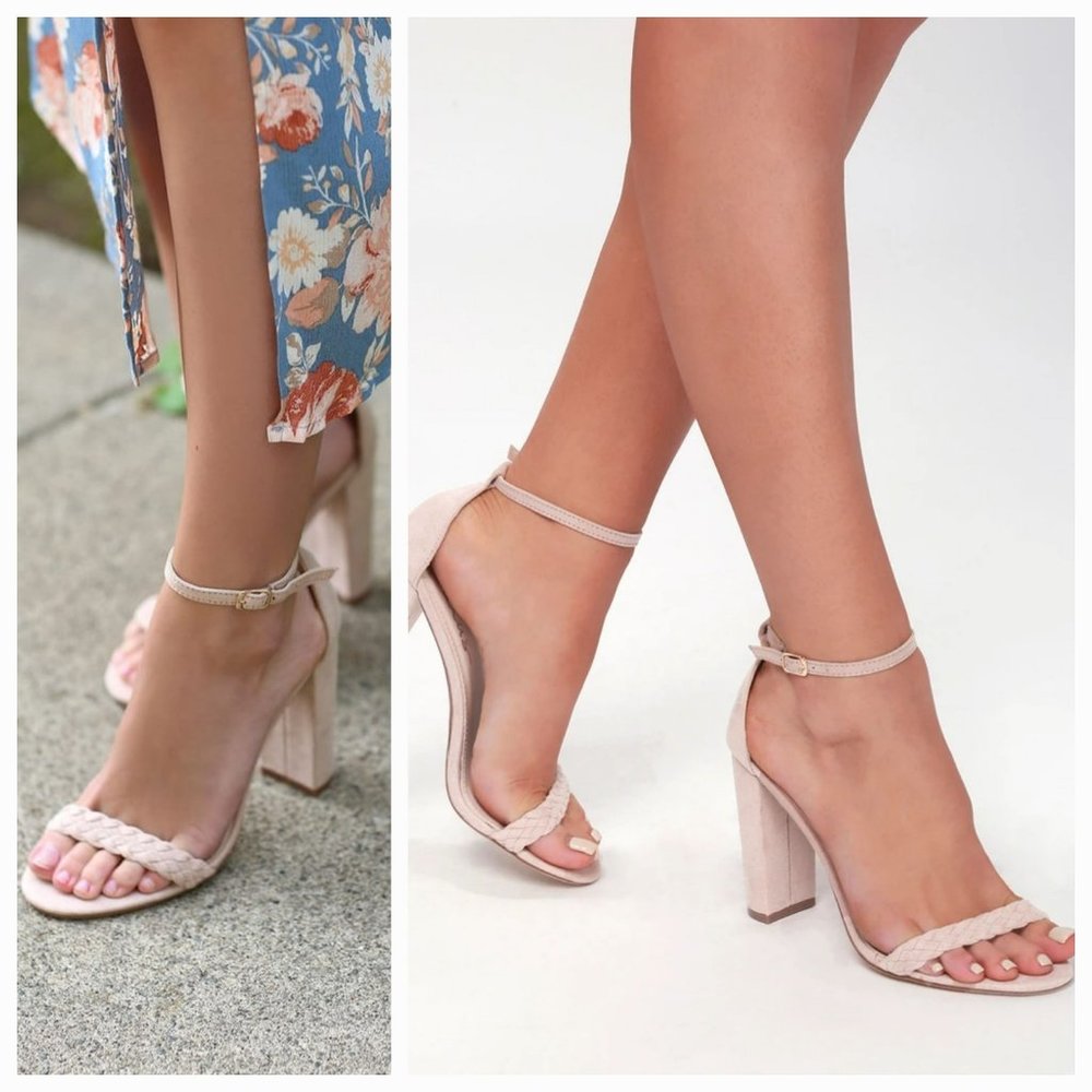 LuLus -Taylor Braided Blush Suede Ankle Strap Heels